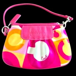 Coach Special Edition Optic Scarf Print Top Handle Mini Wristlet